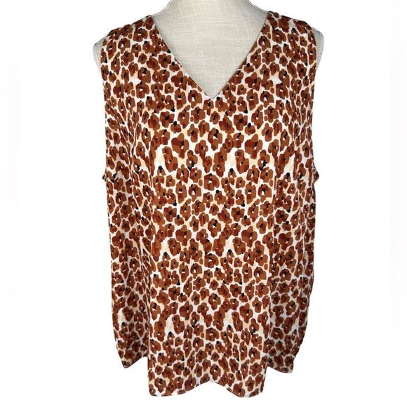 Nine West Brown V-Neck Animal Print Sleeveless Blouse Tank Top - Picture 3 of 8